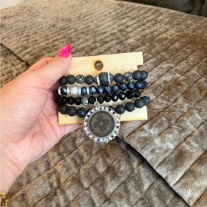 Elegant Black Beaded Bracelet Set
